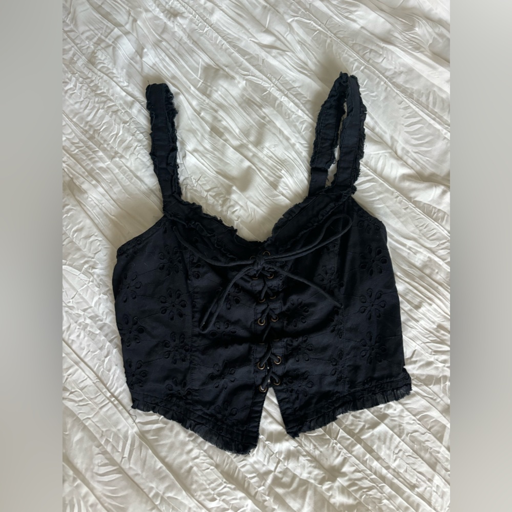 Black Urban Outfitters Corset Linen Top